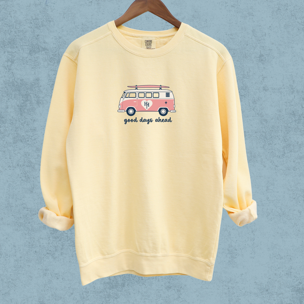 Happier Here "Good Days Ahead" Crewneck-Butter