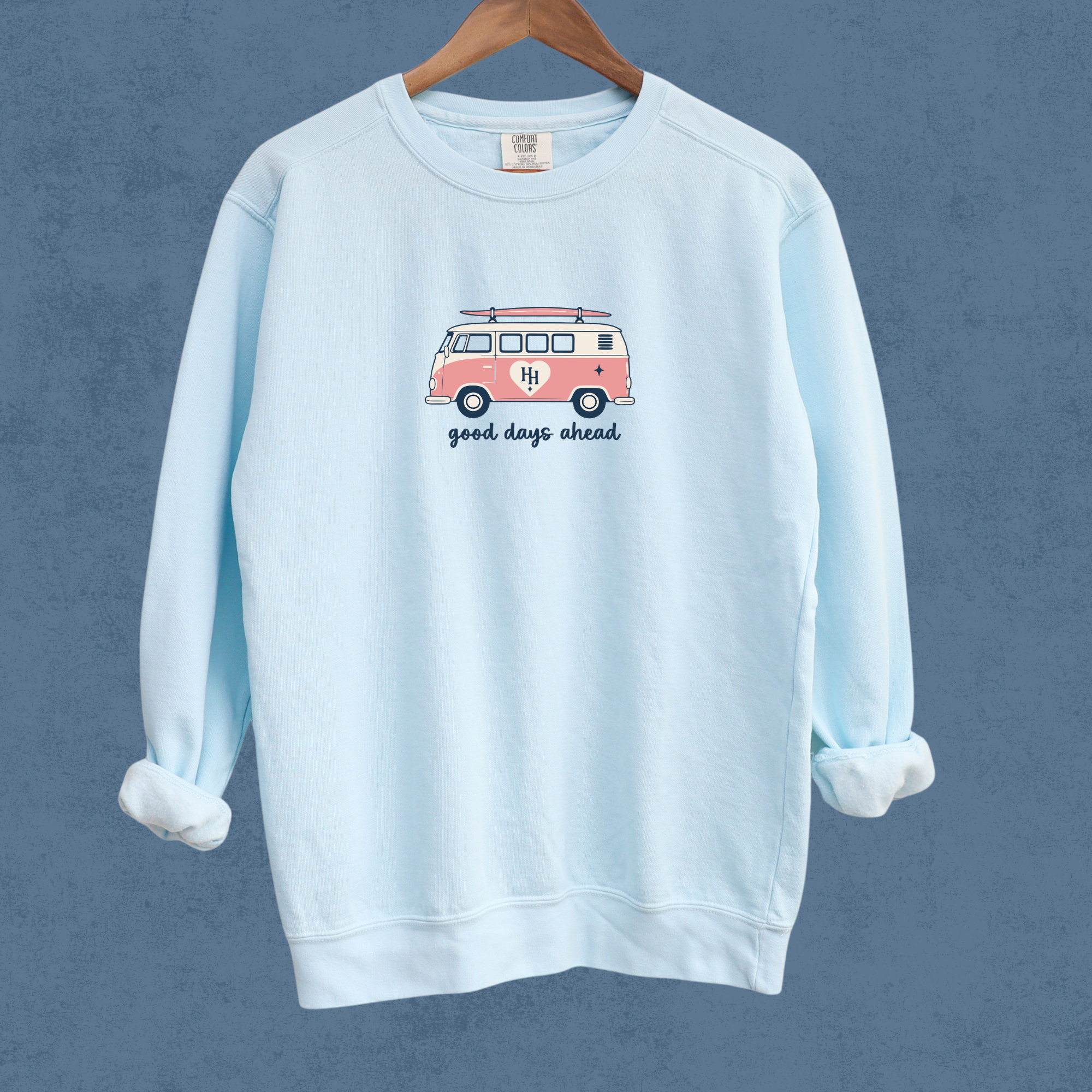 Happier Here "Good Days Ahead" Crewneck-Chambray