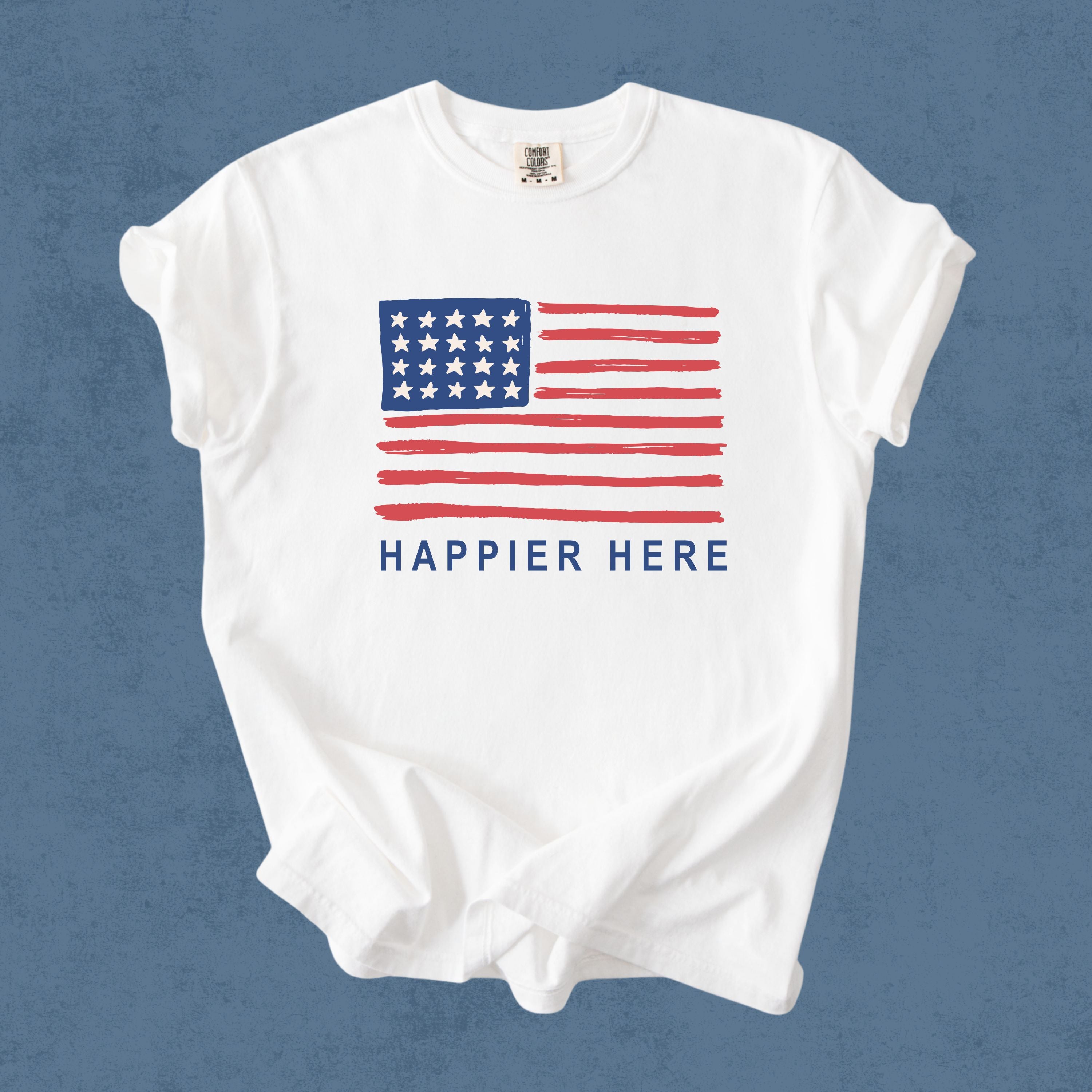 Happier Here Flag-Tee White