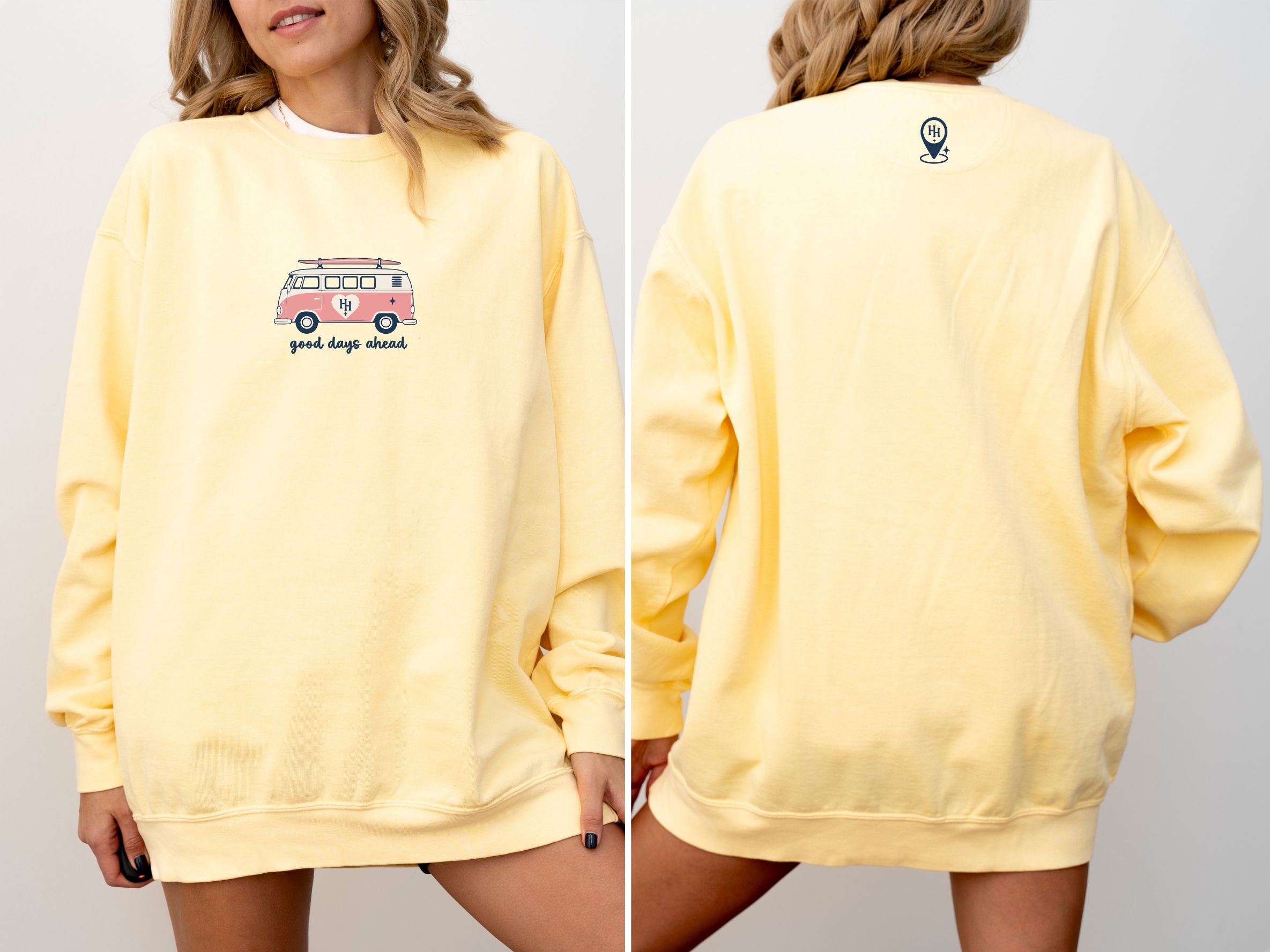 Happier Here "Good Days Ahead" Crewneck-Butter
