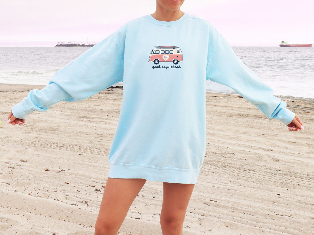 Happier Here "Good Days Ahead" Crewneck-Chambray
