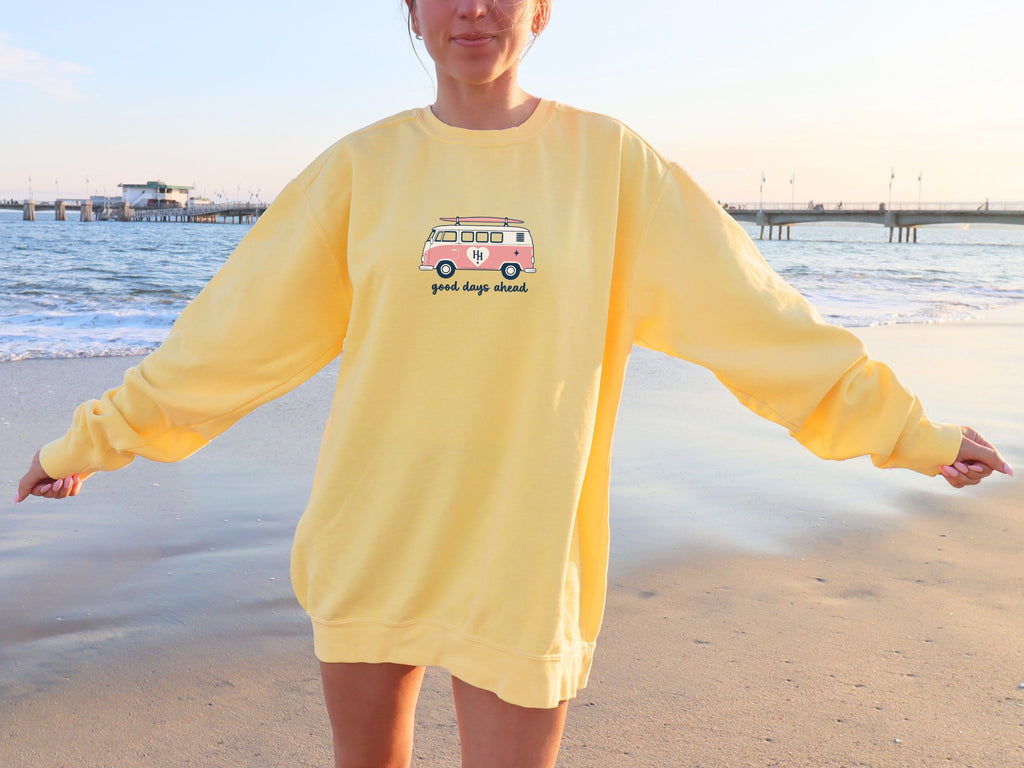 Happier Here "Good Days Ahead" Crewneck-Butter