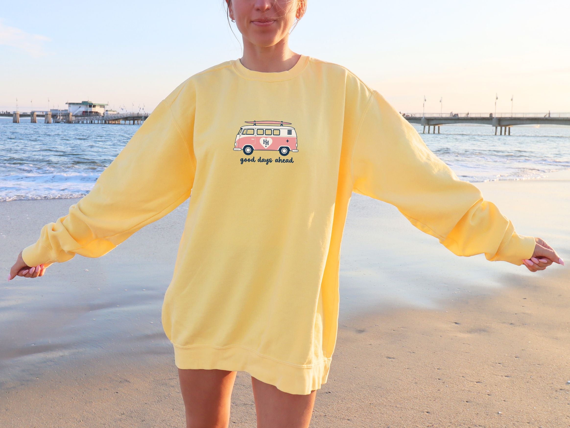 Happier Here "Good Days Ahead" Crewneck-Butter